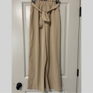 SHEIN tan flowy dress pants with tie belt